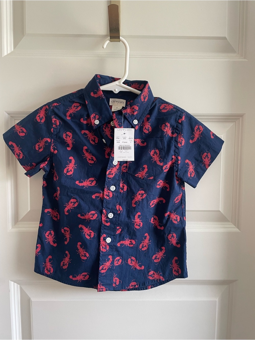 Crewcuts Navy Short-Sleeve Button-Down with Red Lobster Print
